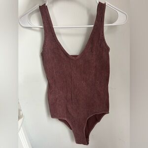 Burgundy Ribbed One Piece Bodysuit